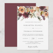 Burgundy Floral Wedding Invitation Kaart (Voorkant / Achterkant)