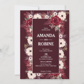 Burgundy Floral Wedding Invitation Kaart (Voorkant)