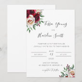 Burgundy Floral Wedding Invitation Kaart (Voorkant / Achterkant)