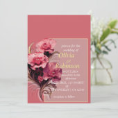 Burgundy Floral Wedding Invitation Kaart (Staand voorkant)
