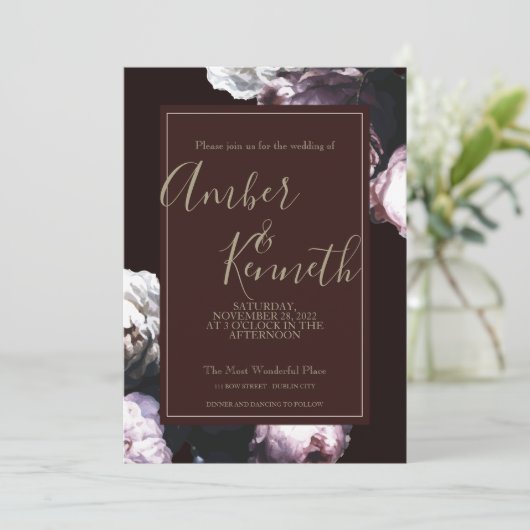 Burgundy Floral Wedding Invitation Save The Date (Staand voorkant)