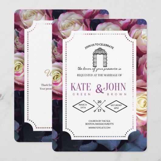 Burgundy Floral Wedding Invitation Template Kaart (Voorkant / Achterkant)