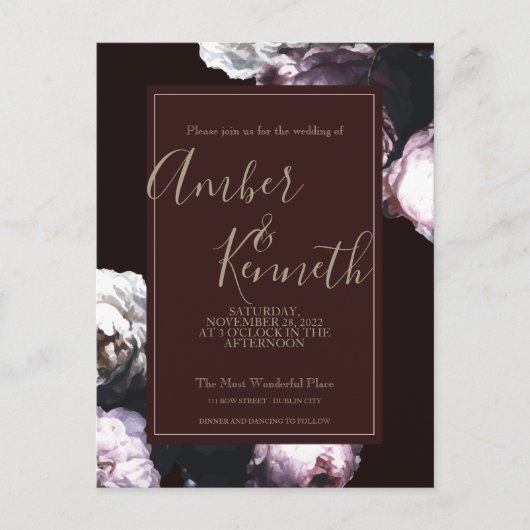 Burgundy Floral Wedding Invitation Uitnodiging Briefkaart (Voorkant)