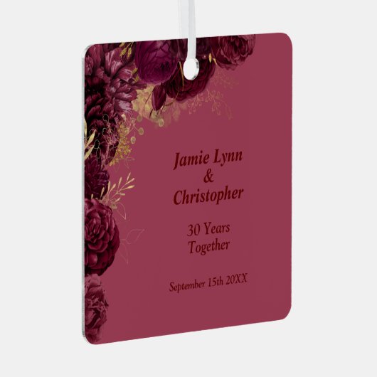 Burgundy Floral Wedding Jubileum Metalen Ornament (Voorkant Rechts)