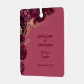Burgundy Floral Wedding Jubileum Metalen Ornament (Voorkant links)