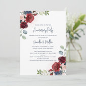 Burgundy Floral Wedding Jubileum Party Kaart (Staand voorkant)