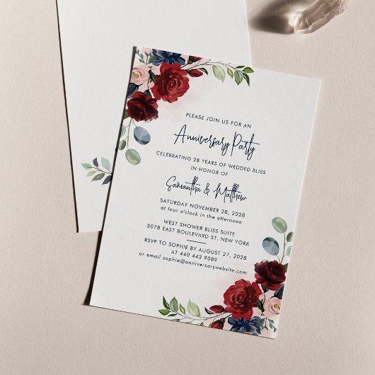 Burgundy Floral Wedding Jubileum Party Kaart