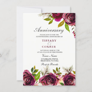 Burgundy Floral Wedding Jubileum-uitnodiging Kaart