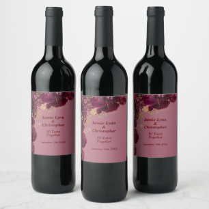 Burgundy Floral Wedding Jubileum Wine Label Wijn Etiket