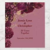 Burgundy Floral Wedding Jubileum Wine Label Wijn Etiket (Enkel label)