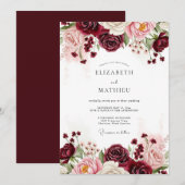 Burgundy Floral Wedding Kaart (Voorkant / Achterkant)