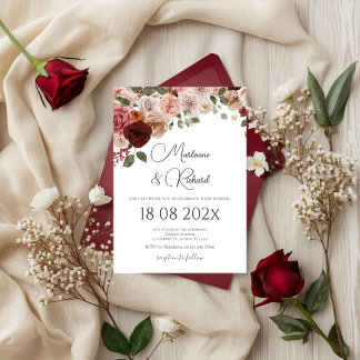 Burgundy Floral Wedding Kaart