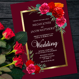 Burgundy Floral Wedding Kaart