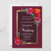 Burgundy Floral Wedding Kaart (Voorkant)