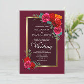 Burgundy Floral Wedding Kaart (Staand voorkant)