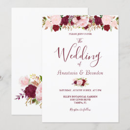 Burgundy Floral Wedding Kaart