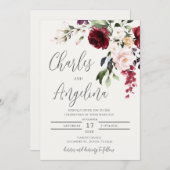 Burgundy Floral Wedding Kaart (Voorkant / Achterkant)