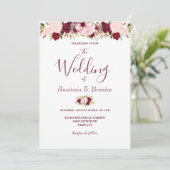 Burgundy Floral Wedding Kaart (Staand voorkant)