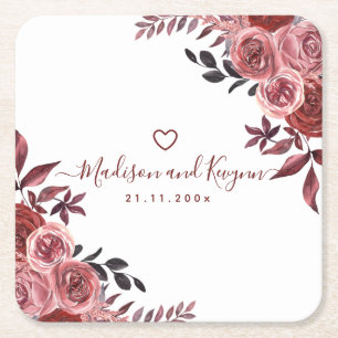 Burgundy Floral Wedding Kartonnen Onderzetters
