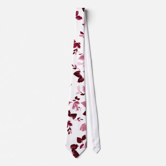 Burgundy Floral Wedding Necktie Stropdas (Voorkant)