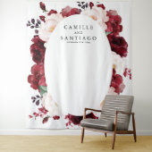 Burgundy Floral Wedding Photo Backdrop Wandkleed (In situ)