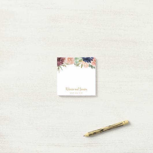 Burgundy Floral Wedding Post-it® Notes (Op bureau)