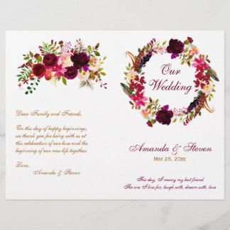 Burgundy Floral Wedding Programme