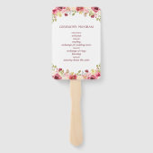 Burgundy Floral Wedding Programme Handwaaier (Achterkant)