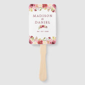 Burgundy Floral Wedding Programme Handwaaier (Voorkant)