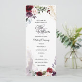 Burgundy Floral Wedding Programme Kaart (Staand voorkant)