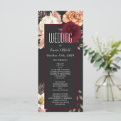 Burgundy Floral Wedding Programme Programmakaart (Staand voorkant)