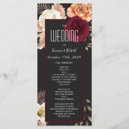 Burgundy Floral Wedding Programme Programmakaart