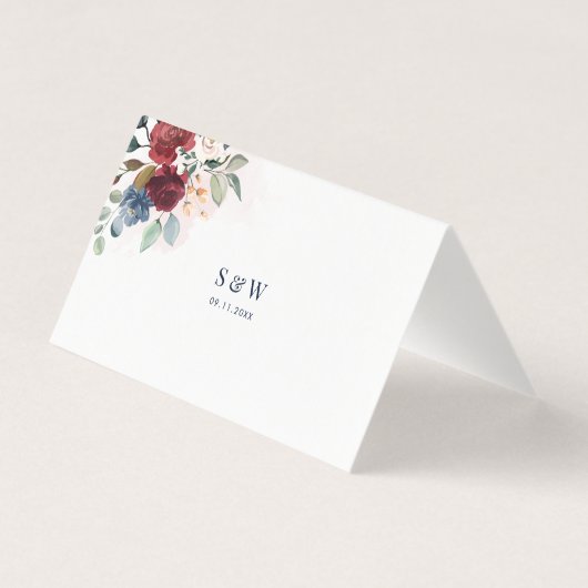 Burgundy Floral Wedding Reception Table Number Kaart (Achterkant)