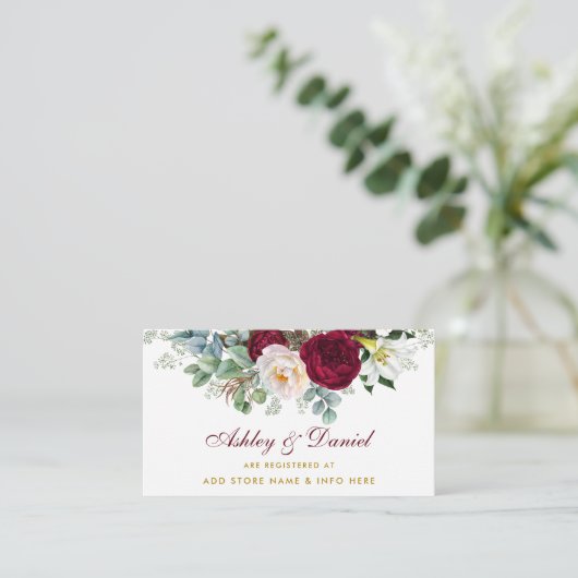 Burgundy Floral Wedding Registry Gold Insert Card Informatiekaartje
