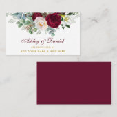 Burgundy Floral Wedding Registry Gold Insert Card Informatiekaartje (Voorkant / Achterkant)