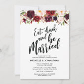Burgundy Floral Wedding Rehearsal Dinner Invites Kaart (Voorkant)