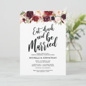 Burgundy Floral Wedding Rehearsal Dinner Invites Kaart (Staand voorkant)