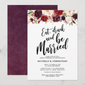 Burgundy Floral Wedding Rehearsal Dinner Invites Kaart (Voorkant / Achterkant)