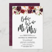Burgundy Floral Wedding Rehearsal Dinner Invites Kaart (Voorkant / Achterkant)
