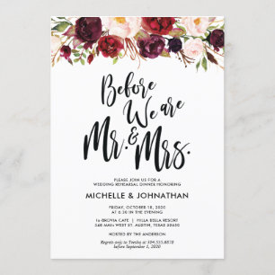 Burgundy Floral Wedding Rehearsal Dinner Invites Kaart