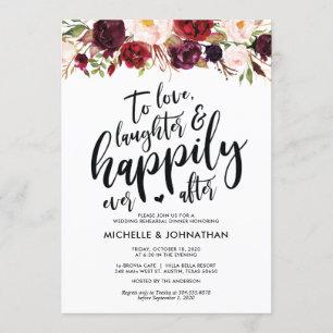Burgundy Floral Wedding Rehearsal Dinner Invites Kaart
