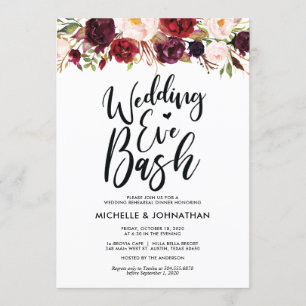 Burgundy Floral Wedding Rehearsal Dinner Invites Kaart
