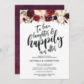 Burgundy Floral Wedding Rehearsal Dinner Invites Kaart (Voorkant / Achterkant)