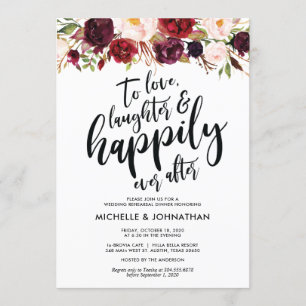 Burgundy Floral Wedding Rehearsal Dinner Invites Kaart