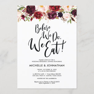 Burgundy Floral Wedding Rehearsal Dinner Invites Kaart