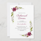 Burgundy Floral Wedding Rehearsal Dinner Kaart (Voorkant)