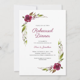 Burgundy Floral Wedding Rehearsal Dinner Kaart