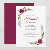Burgundy Floral Wedding Rehearsal Dinner Kaart (Voorkant / Achterkant)