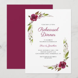 Burgundy Floral Wedding Rehearsal Dinner Kaart