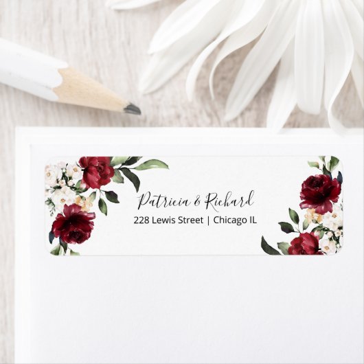 Burgundy Floral Wedding Return Address Label (Insitu)